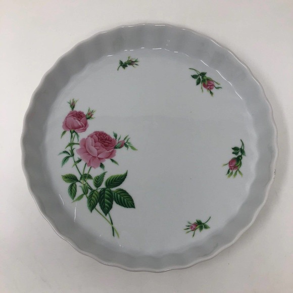 Pink Rose Pie Torte Tart Quiche Baking Dish Christineholm Plate Porcelain Fluted - Picture 1 of 7